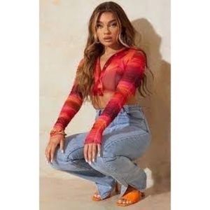 NWT PLT Pink Ombre Mesh Ruched Crop Top